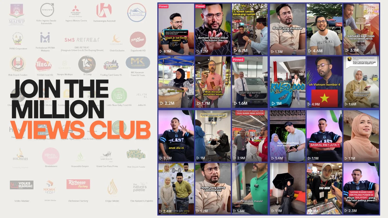 Join the Million Views Club — client results across TikTok